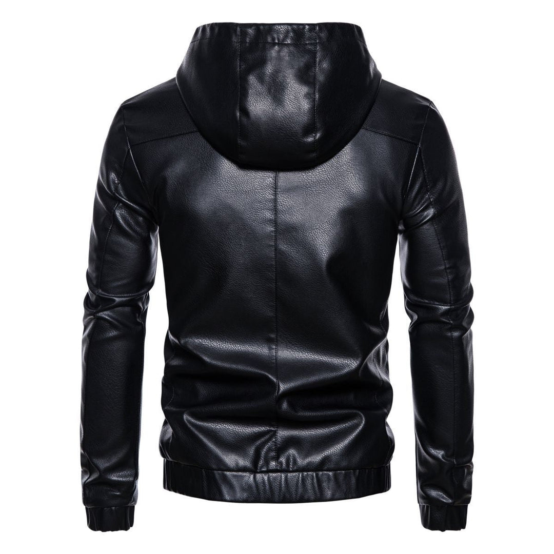 Men's Hooded Leather Jacket in Biker Style with Zipper and Slim Silhouette Hudson & Parker