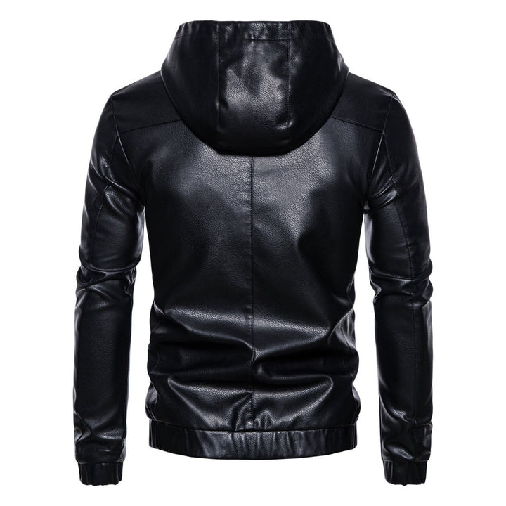 Men's Hooded Leather Jacket in Biker Style with Zipper and Slim Silhouette Hudson & Parker