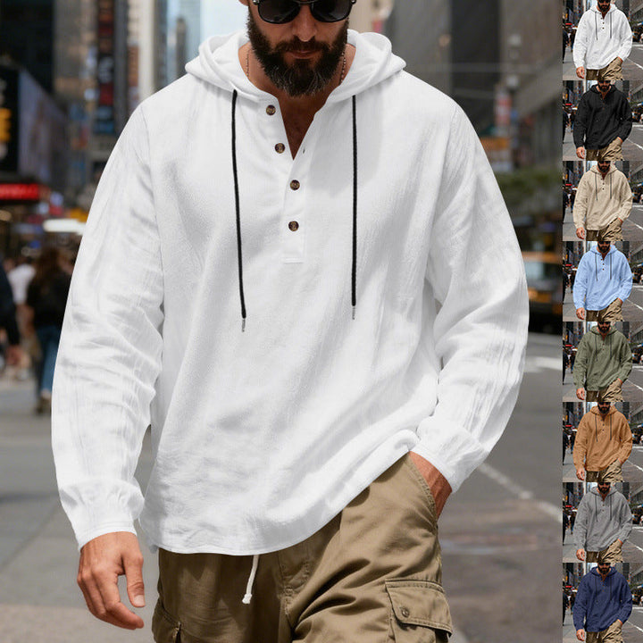 Men's lightweight hooded shirt with button placket made of linen blend and relaxed fit Hudson & Parker
