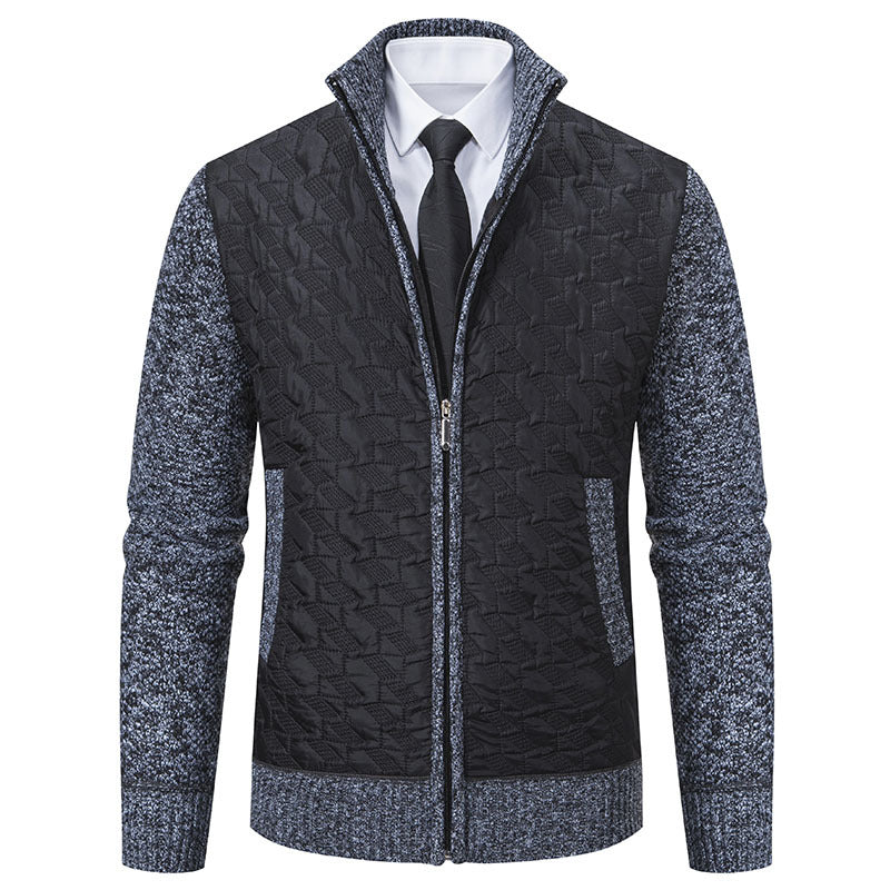 Men's Quilted Hybrid Cardigan with Stand-up Collar, Contrast Sleeves, and Full Zip Hudson & Parker