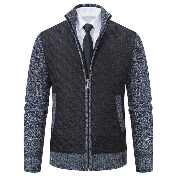 Men's Quilted Hybrid Cardigan with Stand-up Collar, Contrast Sleeves, and Full Zip Hudson & Parker