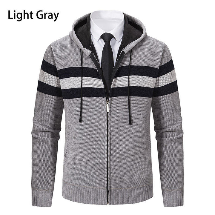 Men's hooded sweater jacket with full zip, contrast stripes, and side pockets Hudson & Parker