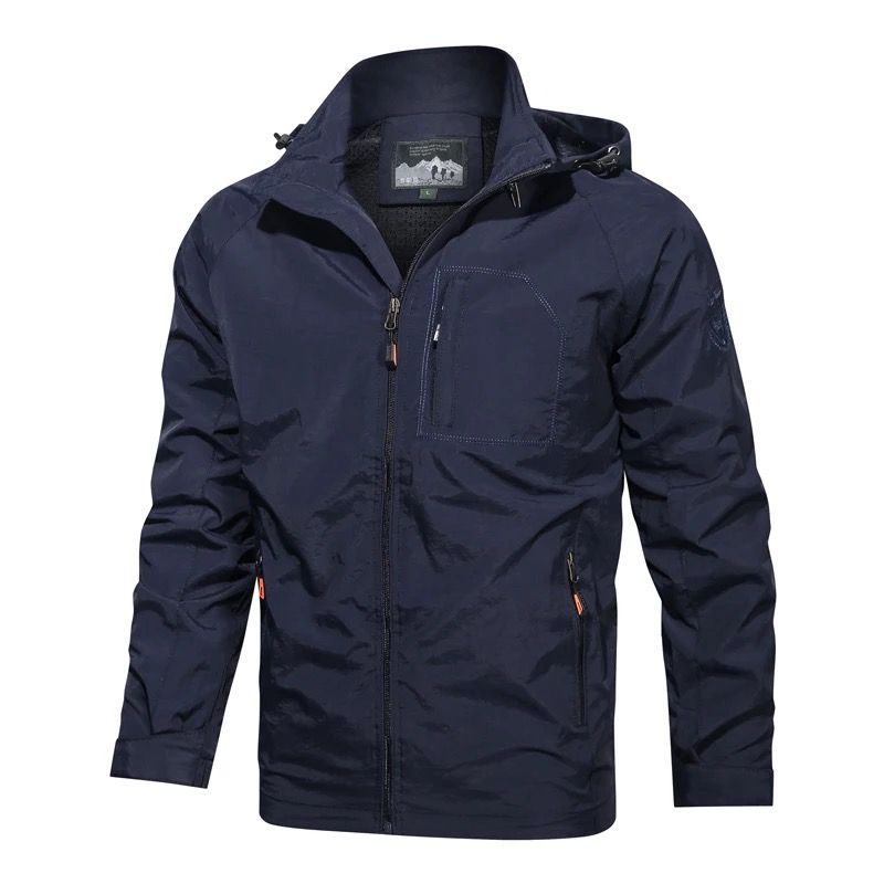 Men's Lightweight Wind and Water Resistant Outdoor Jacket with Hood and Chest Pocket Hudson & Parker