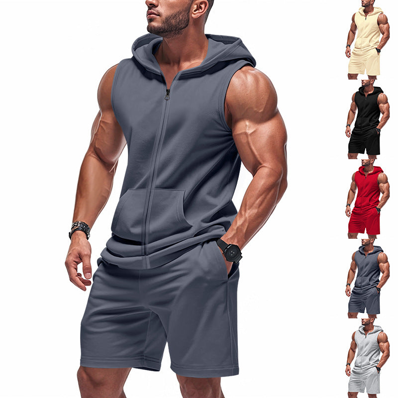 Men's sporty hoodie set with sleeveless sweatshirt, full zip, and training shorts Hudson & Parker