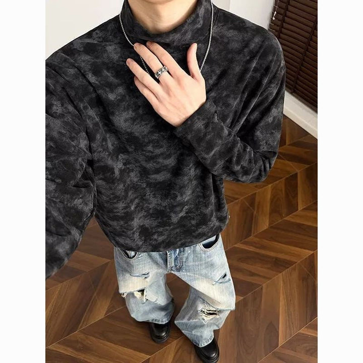 Men's Loose Stand Collar Sweatshirt with Subtle Marble Print Hudson & Parker