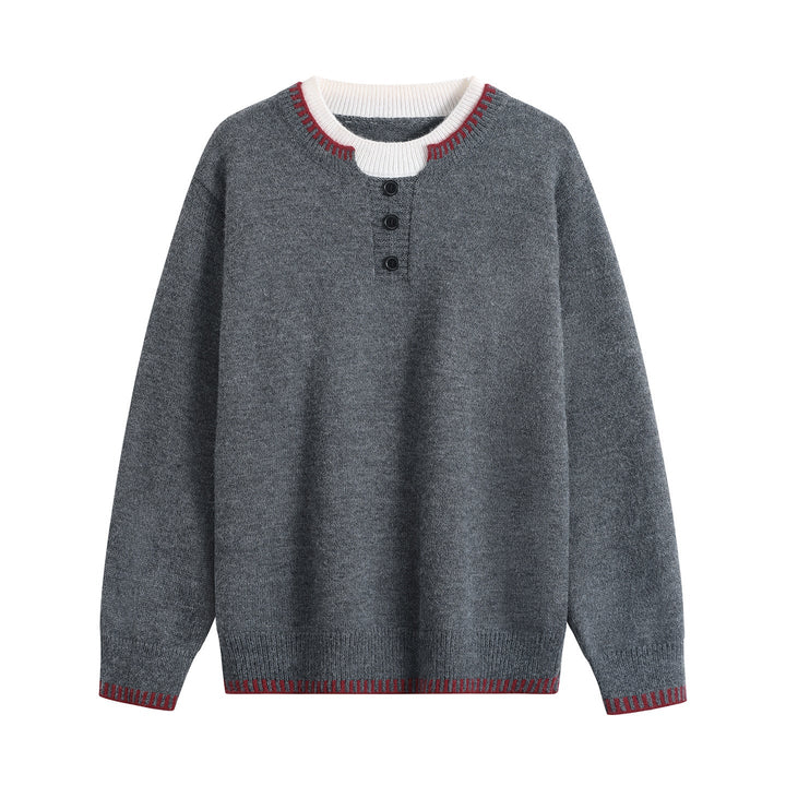 Unisex fine knit henley sweater with contrasting ribbed collar & three-button placket Hudson & Parker