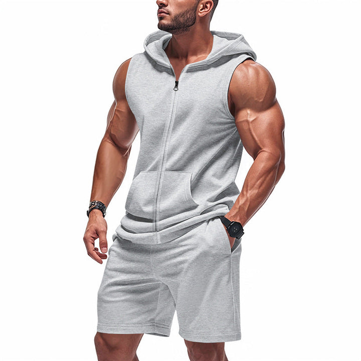 Men's sporty hoodie set with sleeveless sweatshirt, full zip, and training shorts Hudson & Parker