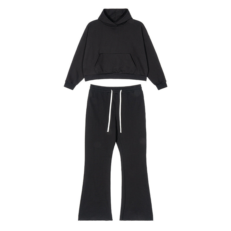 Women's Cropped Hoodie and Flared Sweatpants Lounge Set made of French Terry Hudson & Parker
