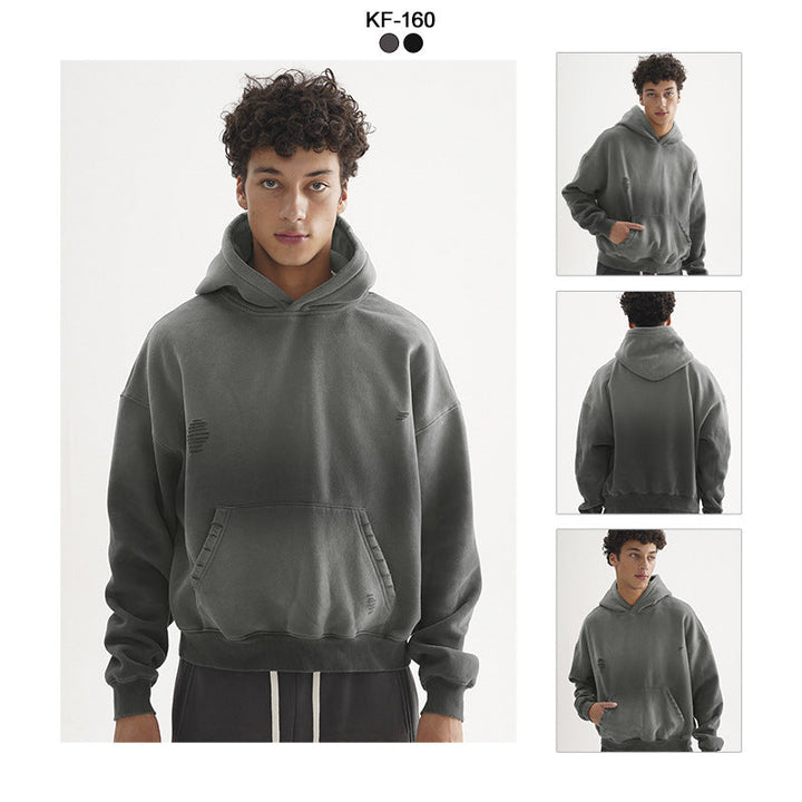 Men's Oversize Hoodie with Washed Used Effect and Destroyed Details Hudson & Parker