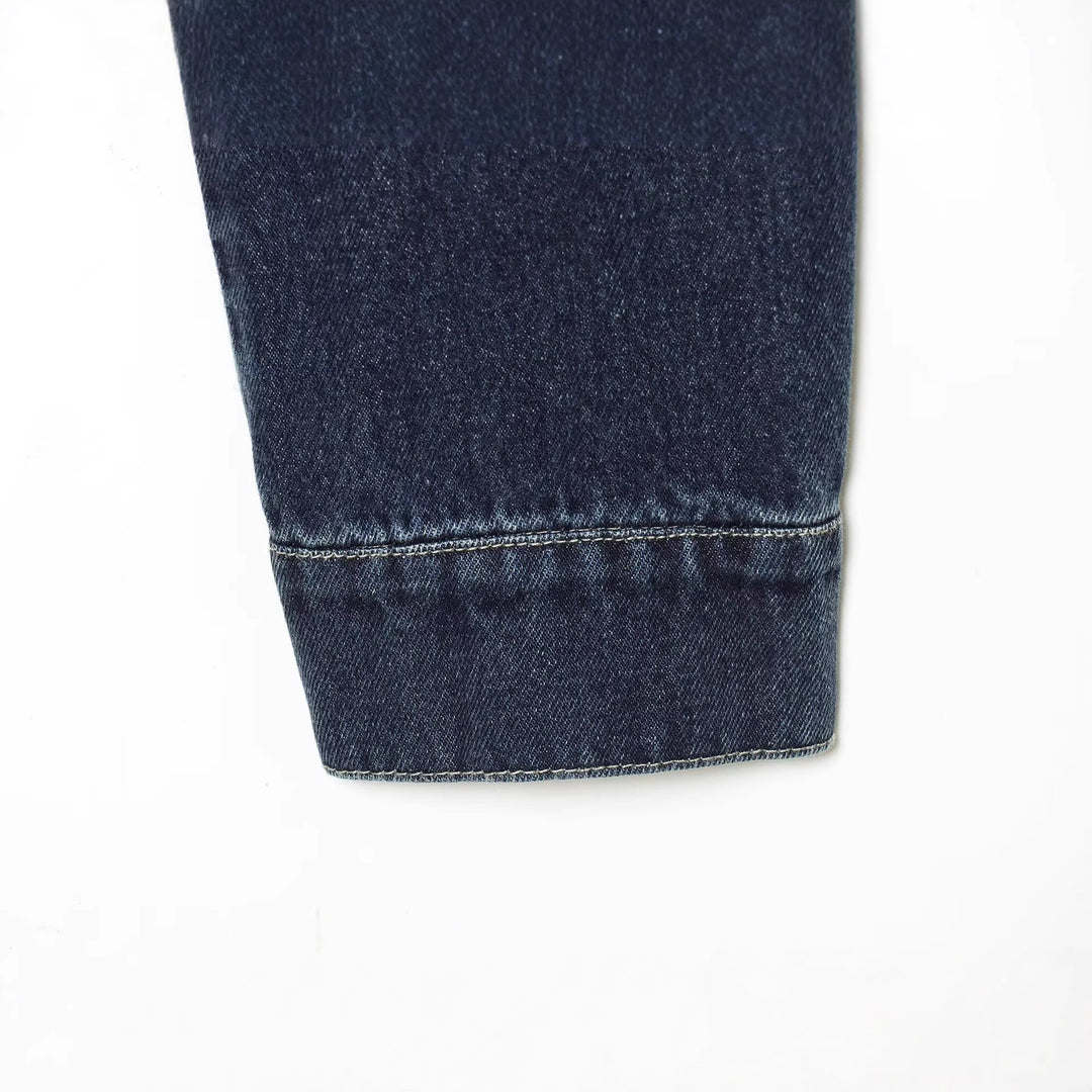 Men's Cropped Boxy Denim Jacket with Leather Patches on the Shoulders Hudson & Parker