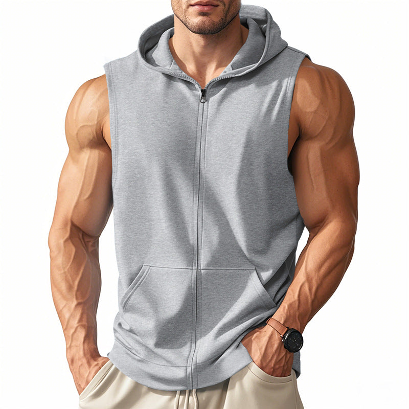 Men's muscle-fit training hoodie vest with zipper and kangaroo pocket Hudson & Parker