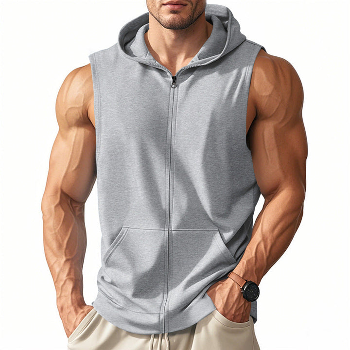 Men's muscle-fit training hoodie vest with zipper and kangaroo pocket Hudson & Parker