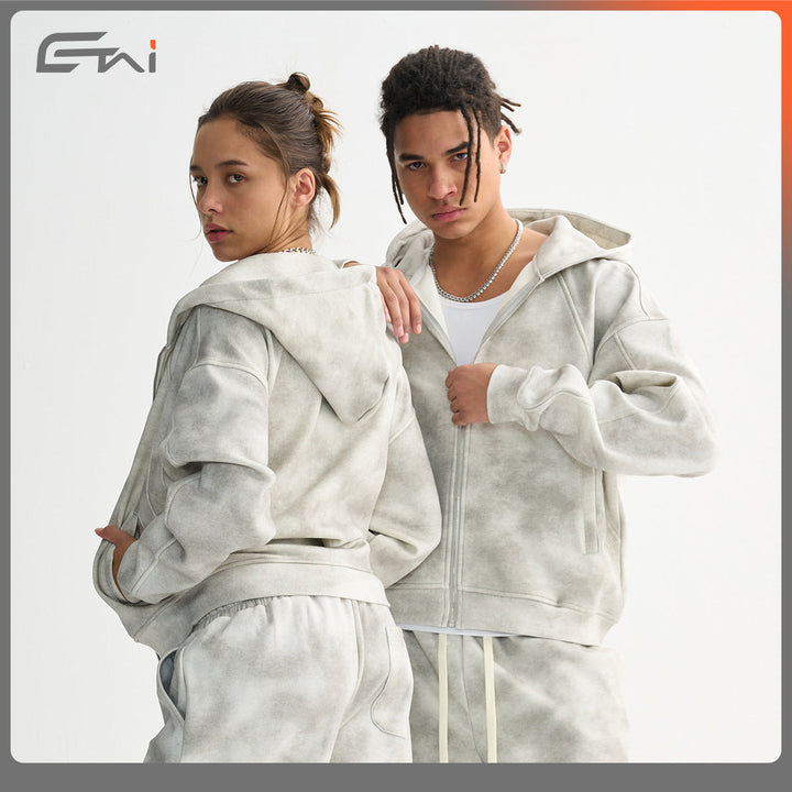 Unisex Boxy-Zip Hoodie with Fog Wash and Raglan Sleeves Hudson & Parker