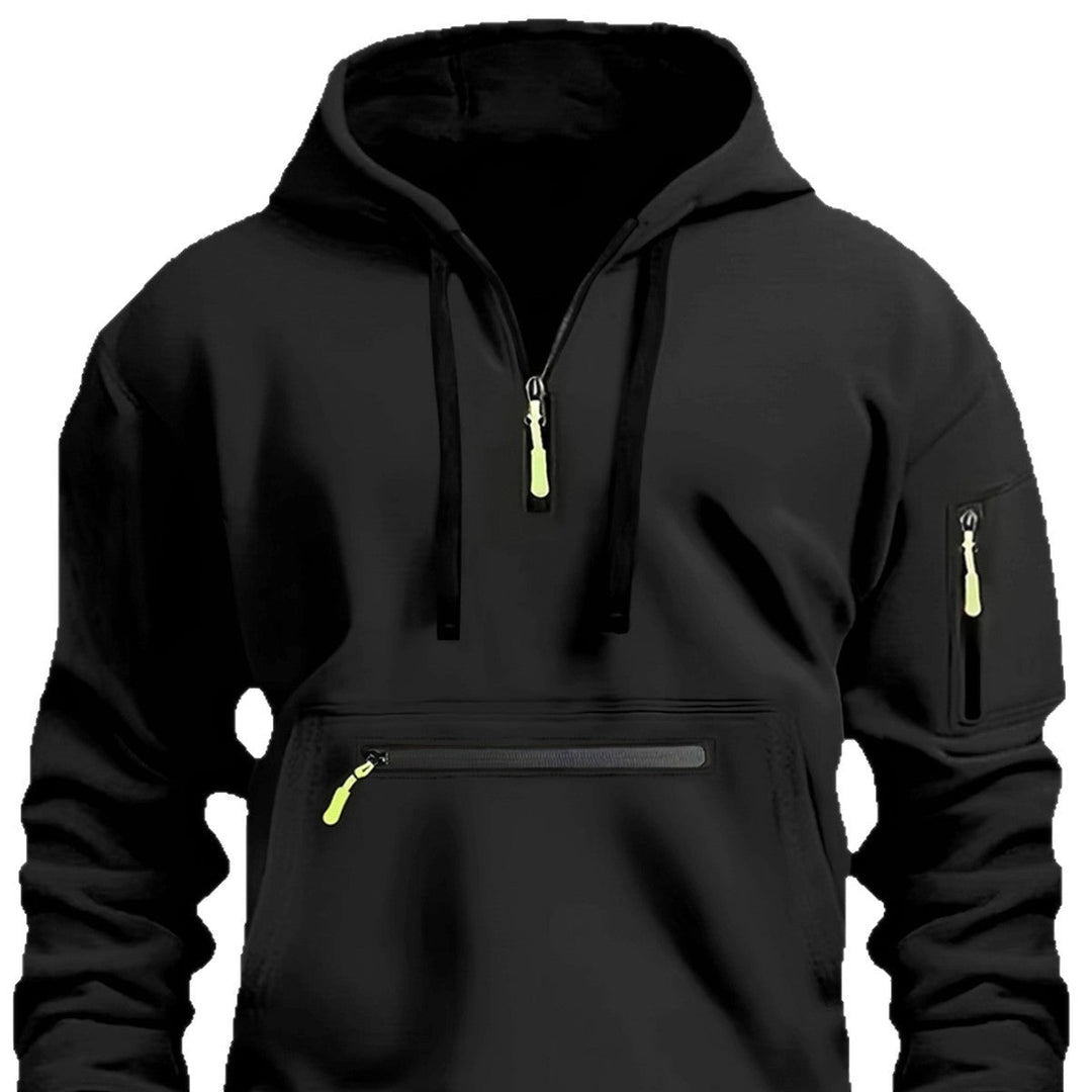 Men's hoodie with half zip, kangaroo pocket and hidden zippers Hudson & Parker