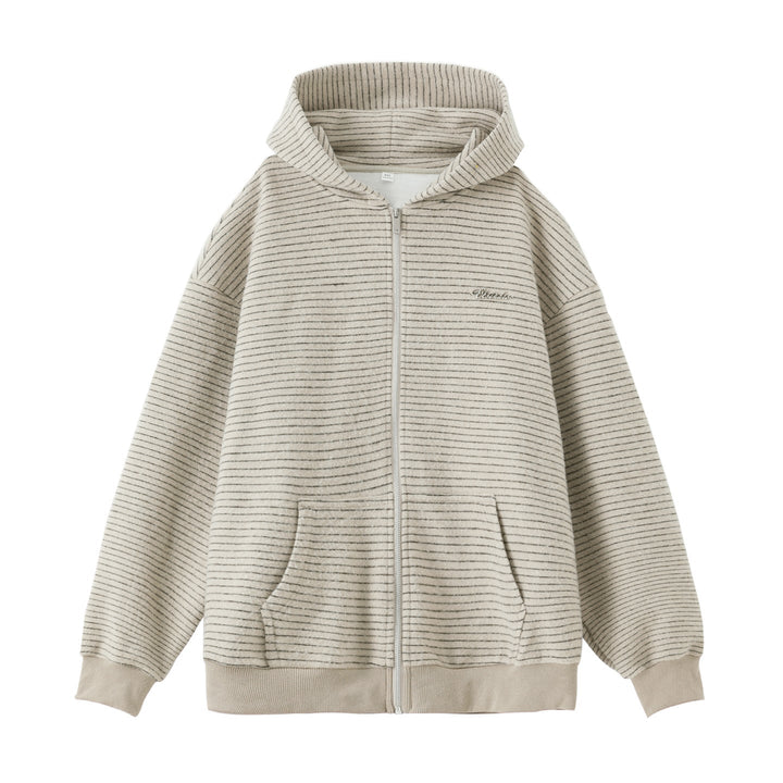Unisex Oversize Hooded Jacket with Full Zip, Fine Striped Structure and Kangaroo Pocket Hudson & Parker