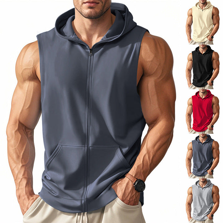 Men's muscle-fit training hoodie vest with zipper and kangaroo pocket Hudson & Parker