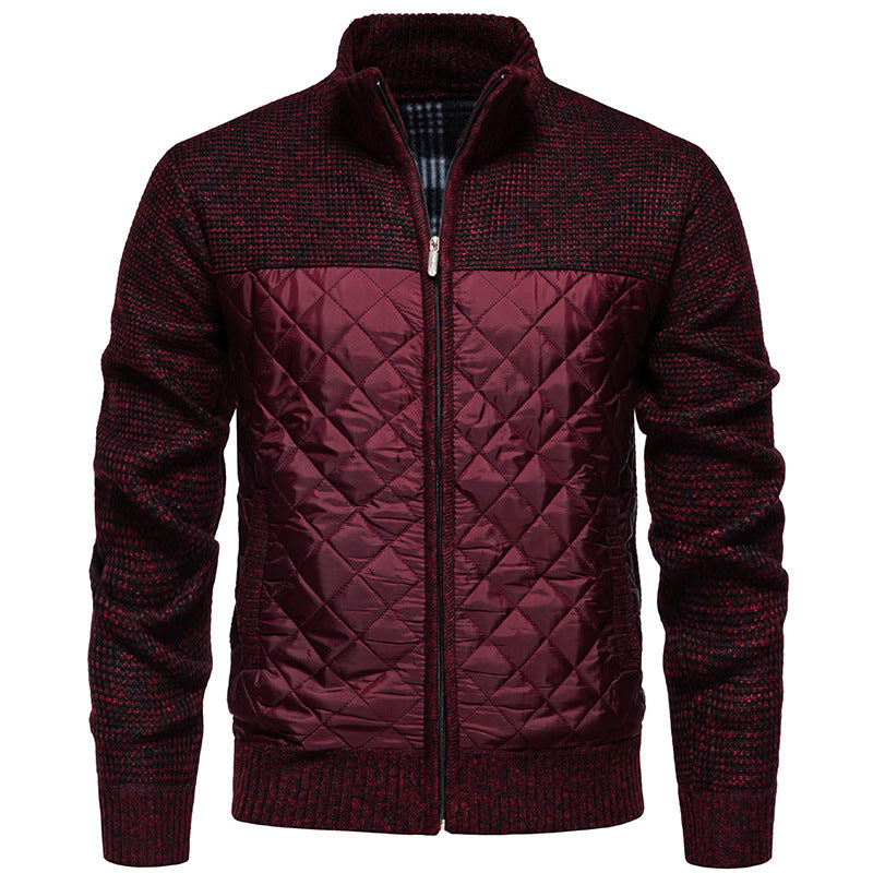 Men Quilted Hybrid Cardigan with Stand-Up Collar and Full Zip Hudson & Parker