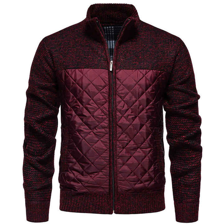 Men Quilted Hybrid Cardigan with Stand-Up Collar and Full Zip Hudson & Parker