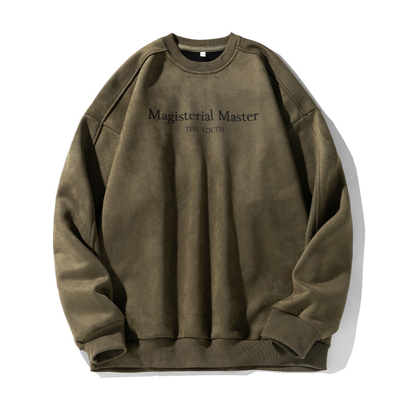 Unisex Oversize Velour Sweatshirt with Round Neckline and Subtle Script Embossing Hudson & Parker