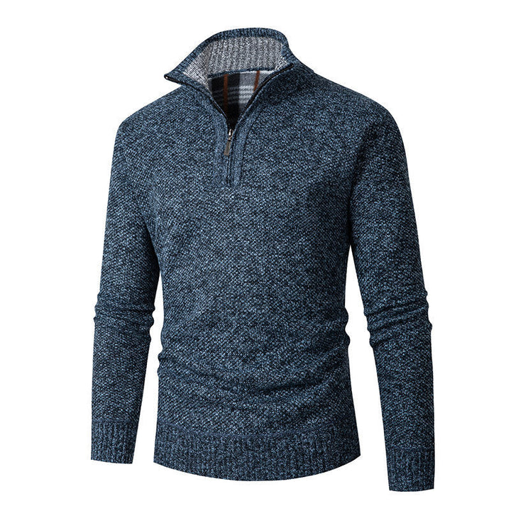 Men's Melange Structured Half-Zip Sweater with Thermo Inner Collar and Ribbed Hem Hudson & Parker