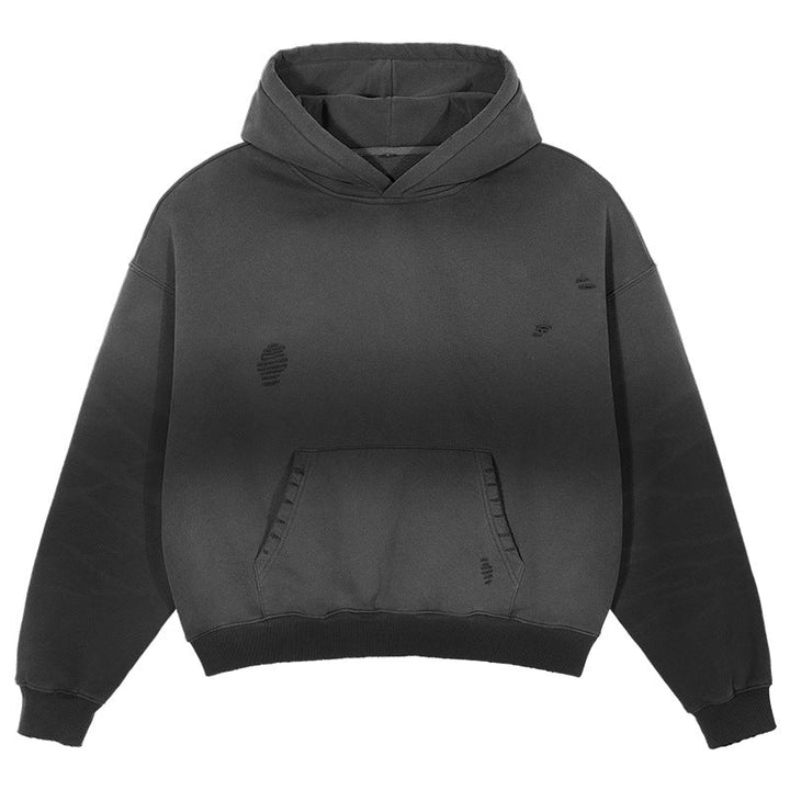Men's Oversize Hooded Sweatshirt with Washed-Out Vintage Effect and Destroyed Details Hudson & Parker