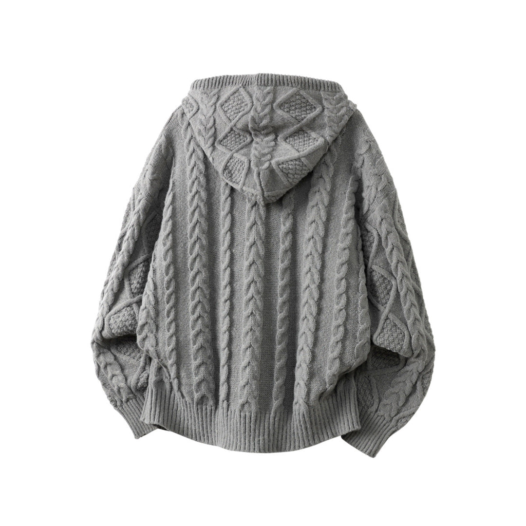 Women Oversize Hooded Cardigan with Cable Pattern and Front Zipper Hudson & Parker
