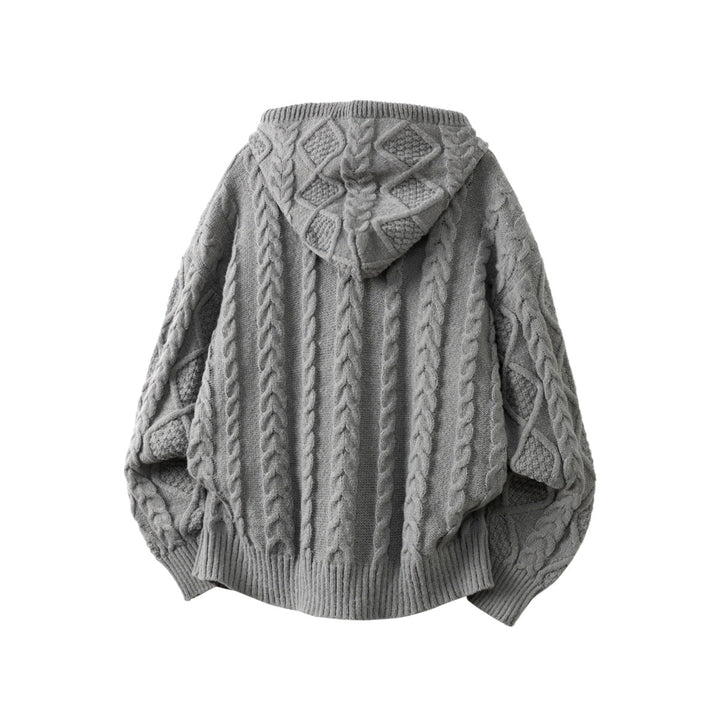 Women Oversize Hooded Cardigan with Cable Pattern and Front Zipper Hudson & Parker