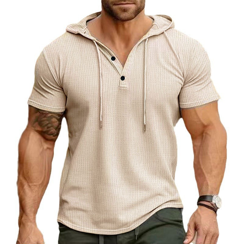 Men's short sleeve hooded polo with three-button placket and fine structured jersey Hudson & Parker
