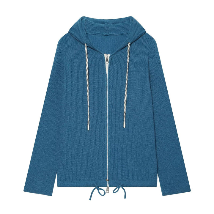 Women's knitted zip-up hoodie with full zip, ribbed texture and drawstring Hudson & Parker