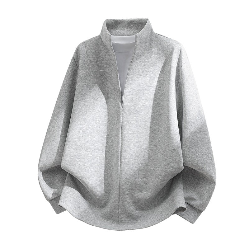 Unisex Oversize Sweatshirt with standing collar, half opening and rounded hem Hudson & Parker
