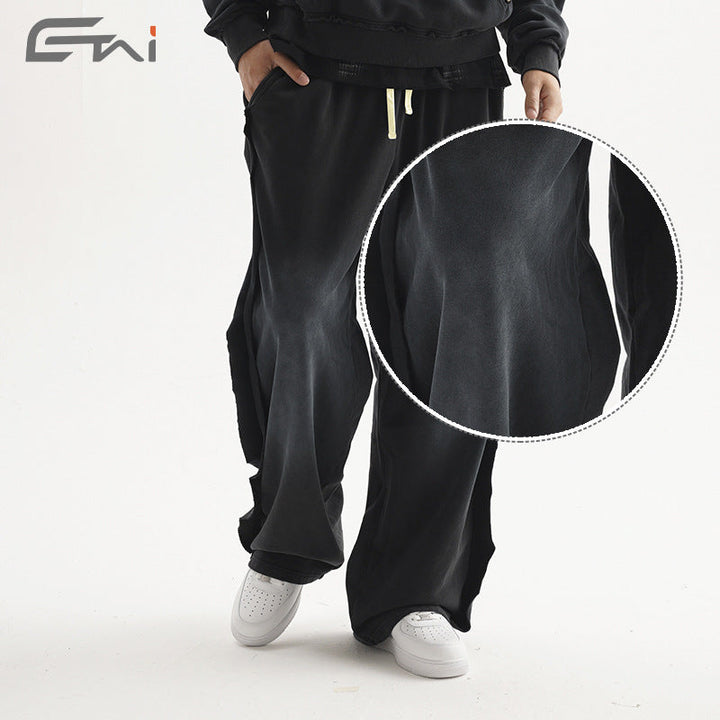Men's Casual Sweatpants with High Waist, Elastic Drawstring and Distressed Knee Areas Hudson & Parker