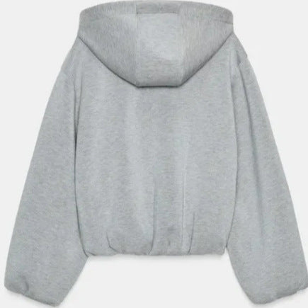Women's Cropped Hooded Sweat Jacket in Bomber Style with Balloon Sleeves Hudson & Parker