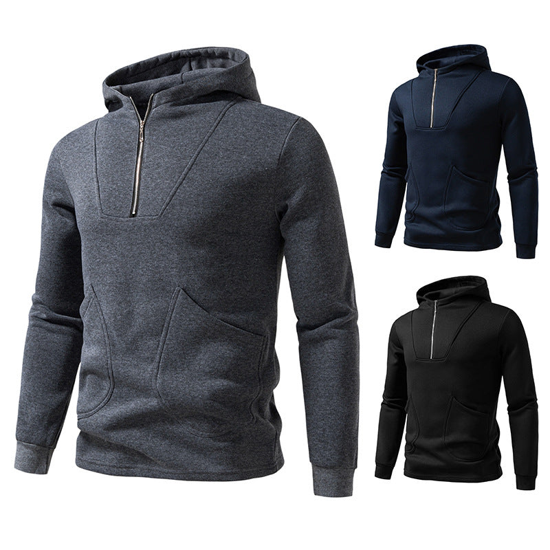 Men's Hooded Half-Zip Pullover with Kangaroo Pocket and Relaxed Fit Hudson & Parker