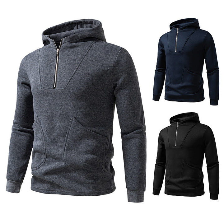 Men's Hooded Half-Zip Pullover with Kangaroo Pocket and Relaxed Fit Hudson & Parker