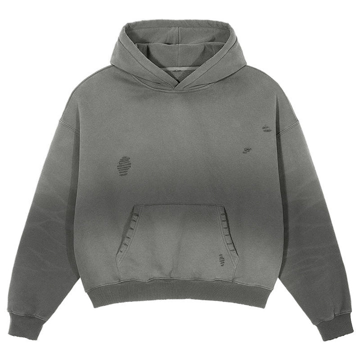 Men's Oversize Hooded Sweatshirt with Washed-Out Vintage Effect and Destroyed Details Hudson & Parker