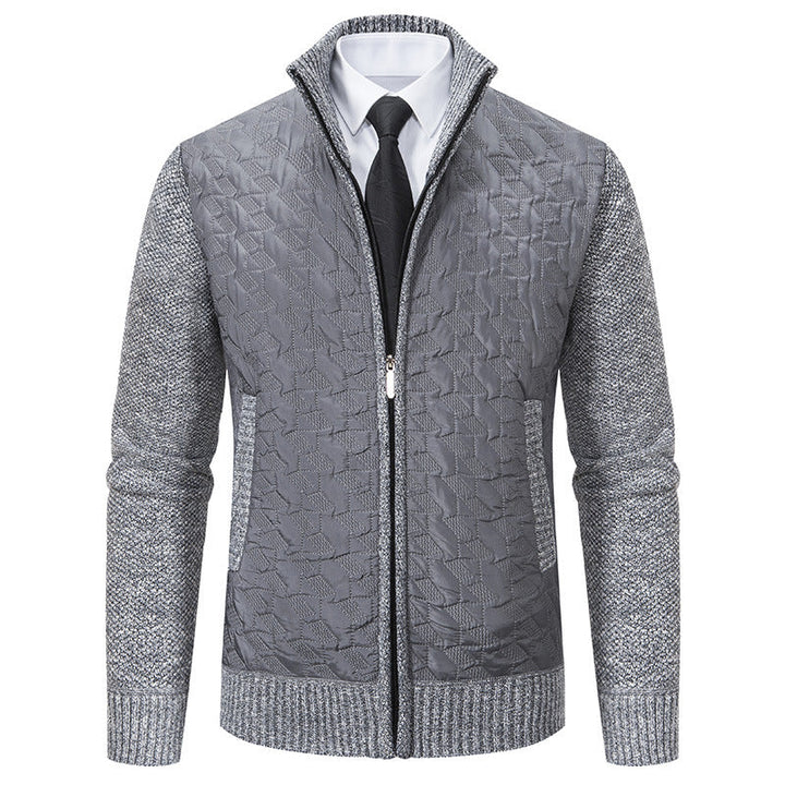Men's Quilted Hybrid Cardigan with Stand-up Collar, Contrast Sleeves, and Full Zip Hudson & Parker
