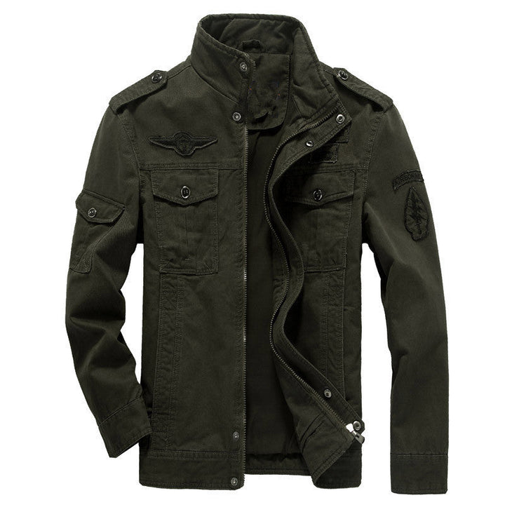 Men's canvas military jacket with stand-up collar, badge, and multifunction pockets Hudson & Parker