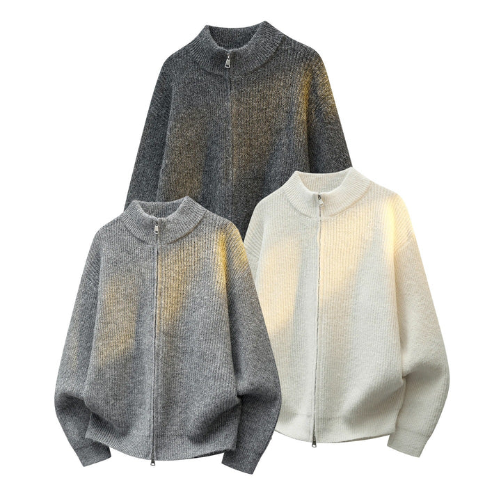 Unisex Oversize Structured Knit Half-Zip Cardigan with Stand Collar & Two-Way Zipper Hudson & Parker