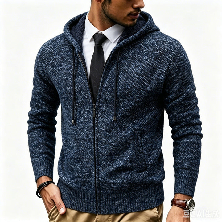 Men's Hoodie Cardigan with Teddy Lining and Full Zip Hudson & Parker