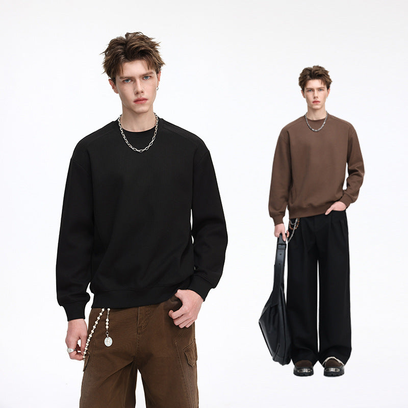 Men's Ribbed Structure Sweatshirt Pullover with Drop Shoulder and Relaxed Fit Hudson & Parker