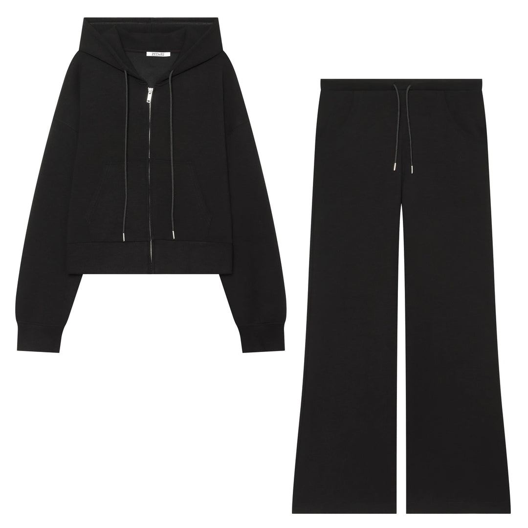 Women's Cropped Sweat Jacket with Metal Zip, Kangaroo Pocket and Oversized Hood Hudson & Parker