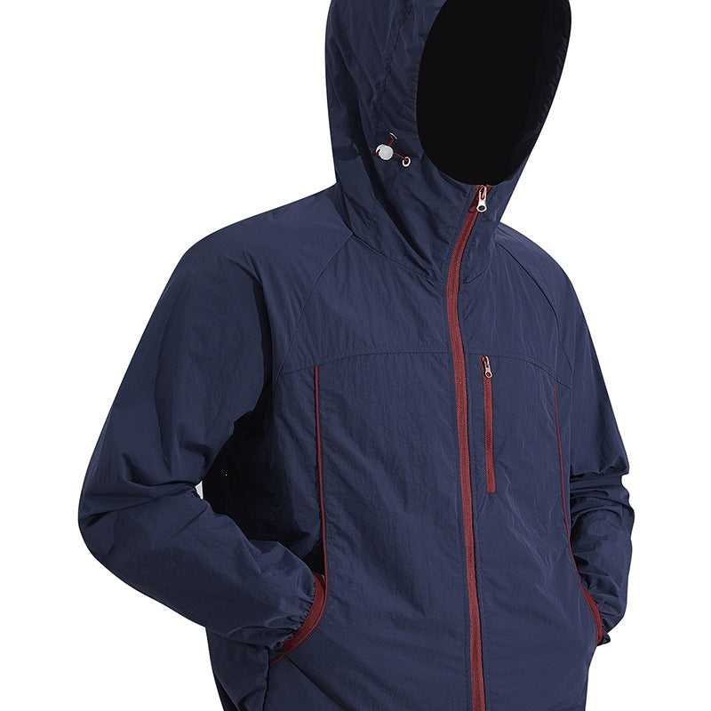 Men's Ultralight Hooded Windbreaker made of Ripstop with Adjustable Hem & Chest Zipper Hudson & Parker