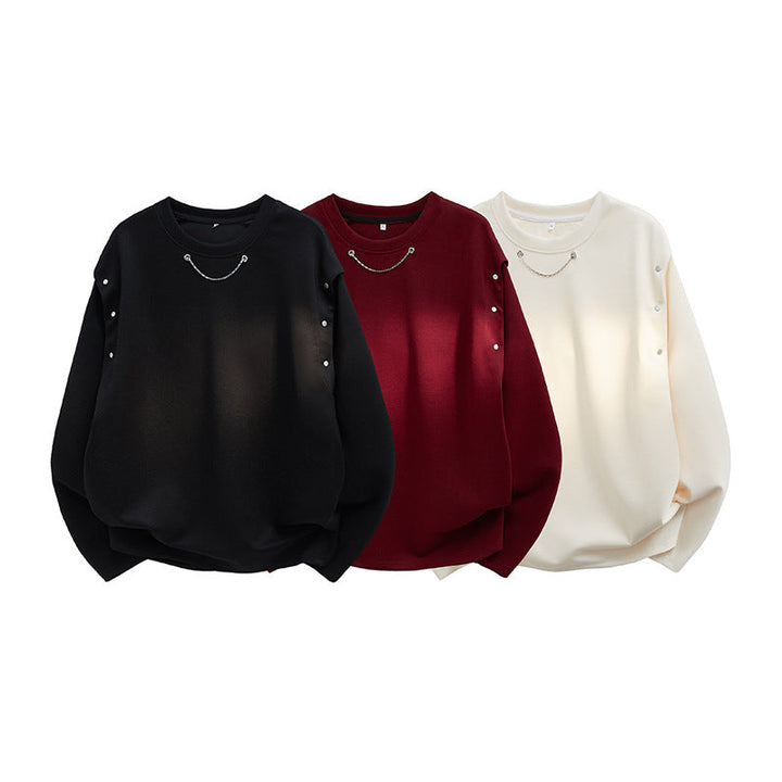 Women's Oversized Sweatshirt with Chain Detail and Snap Button Sleeve Opening Hudson & Parker
