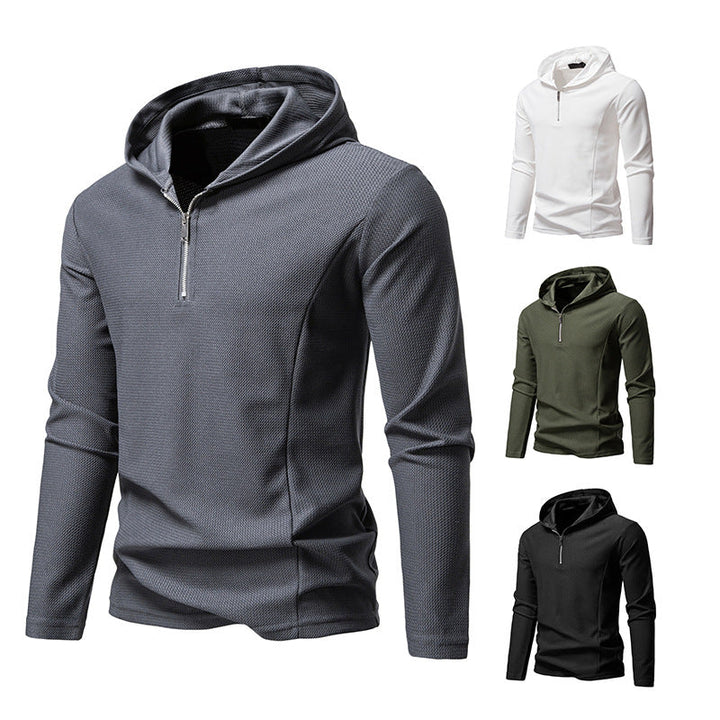 Men's Lightweight Textured Half-Zip Hoodie with Breathable Mesh Hudson & Parker