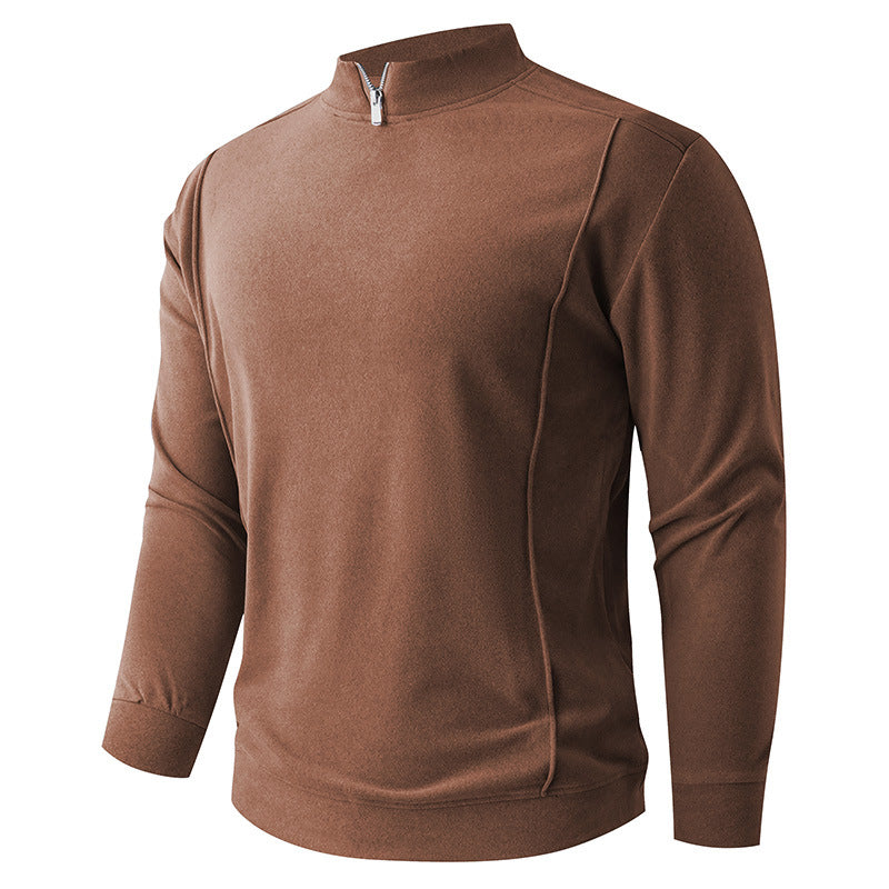 Men's Comfortable Stretch Half-Zip Sweater with Stand-Up Collar and Brushed Inner Lining Hudson & Parker
