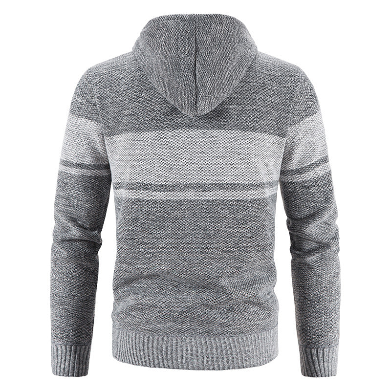 Men's Knitted Hooded Cardigan with Teddy Lining and Full Zip Hudson & Parker