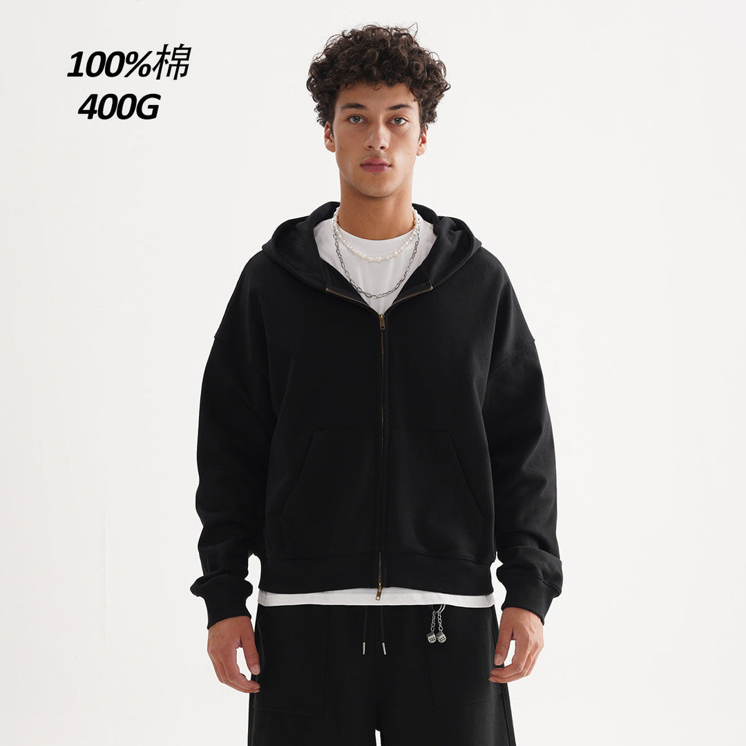 Unisex Zip-up Hooded Jacket in Boxy Cut made of Heavy French Terry Hudson & Parker