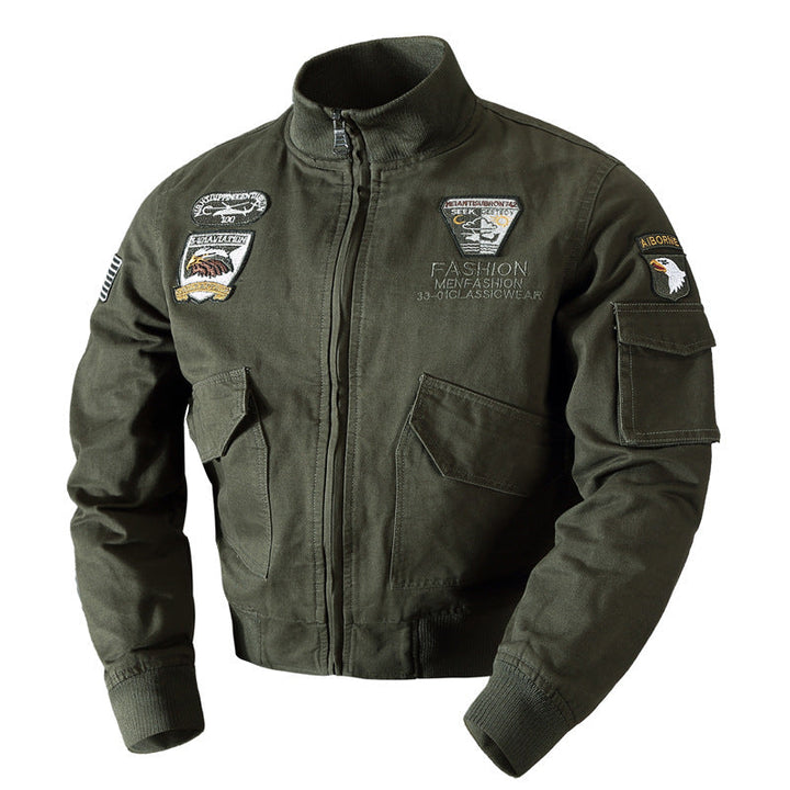 Men's Canvas Pilot Blouson in Military Look with Stand-Up Collar, Utility Pockets, and Patch Applications Hudson & Parker