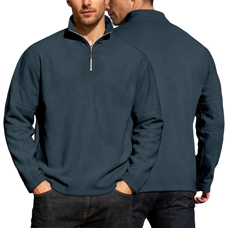 Men's lightweight microfleece performance pullover with short zipper raglan sleeves and shaping seams Hudson & Parker