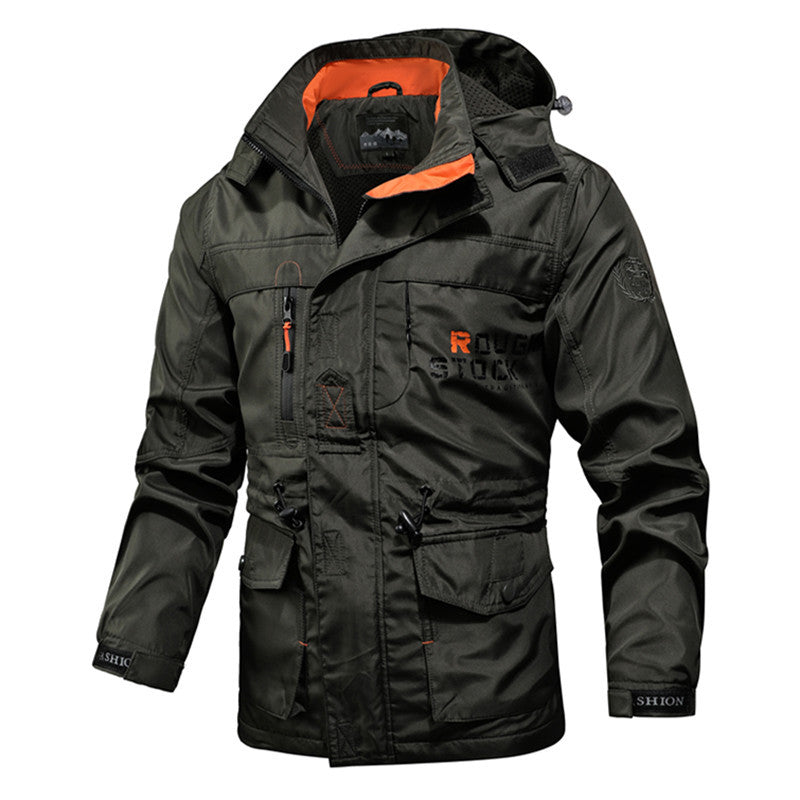 Men's Waterproof Functional Parka with Hood, Multiple Pockets and Checked Lining Hudson & Parker